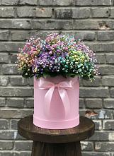 Цветочная композиция из Гипсофила и Розы в шляпной коробке в Посёлок Раменской Агрохимстанции