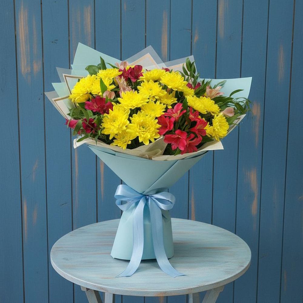 Букет цветов из: Альстромерии и Хризантемы в Посёлок Раменской Агрохимстанции