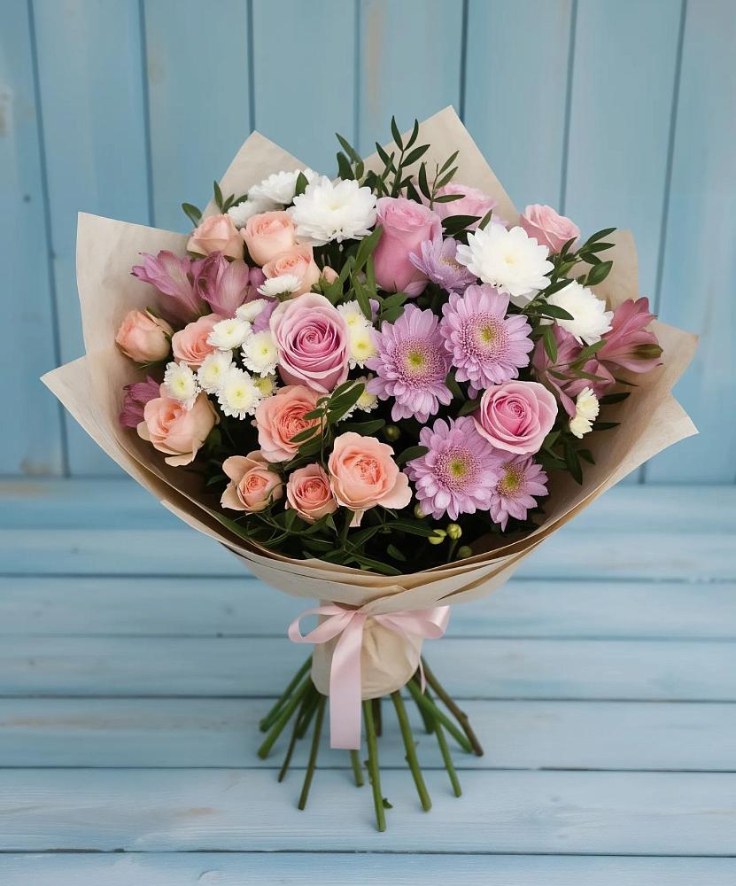 Букет цветов из: Хризантемы, Розы и Альстромерии в Посёлок Раменской Агрохимстанции