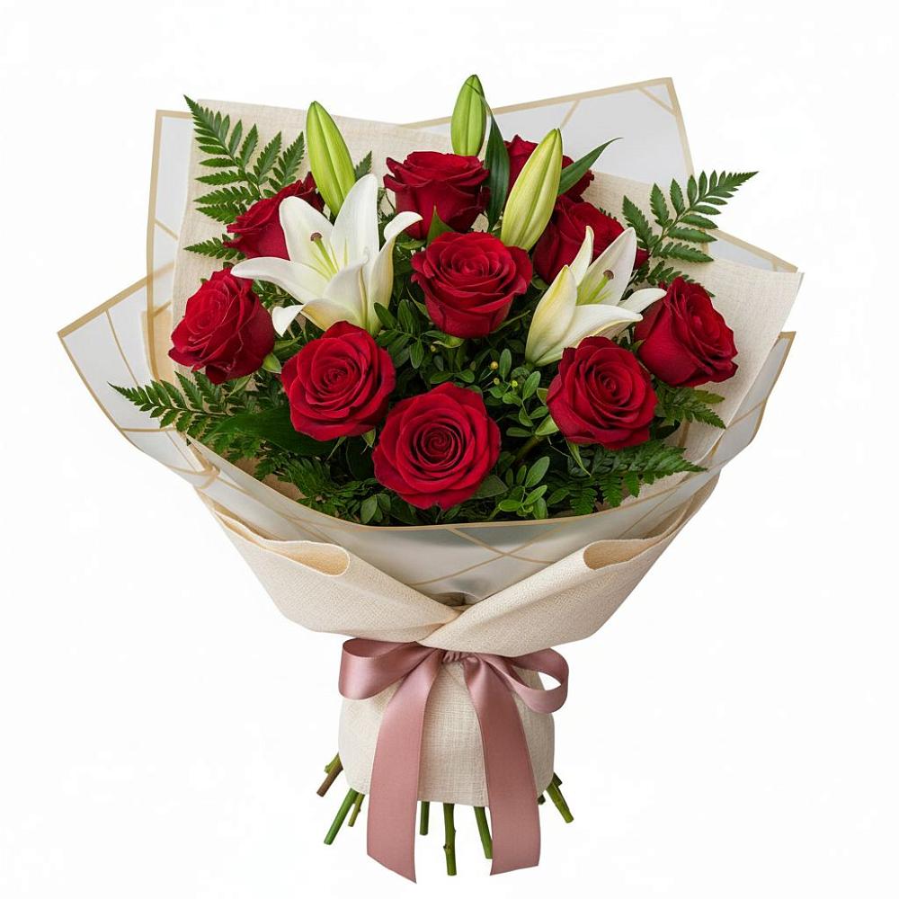 Букет цветов из: Лилии и Розы в Посёлок Раменской Агрохимстанции