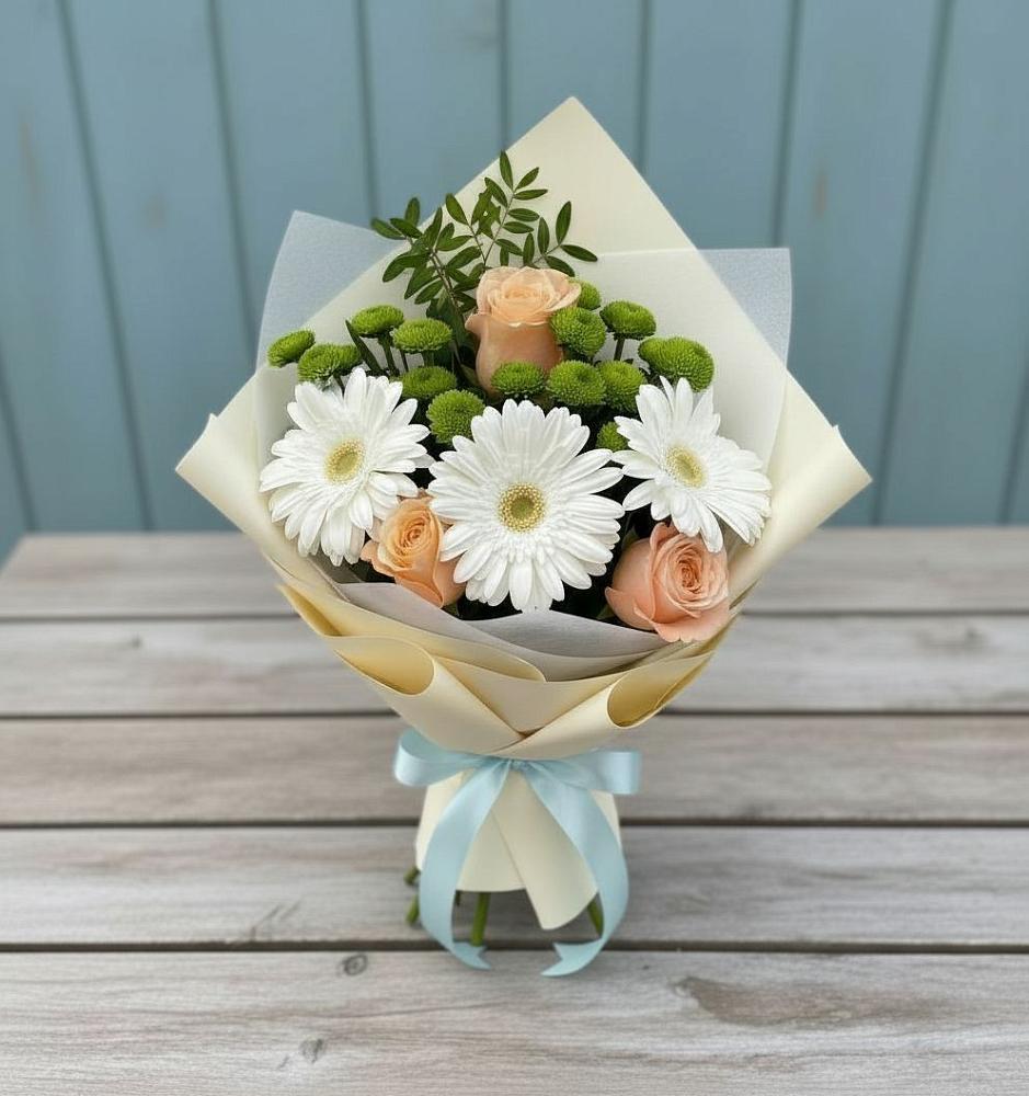 Букет цветов из: Герберы, Розы и Хризантемы в Посёлок Раменской Агрохимстанции