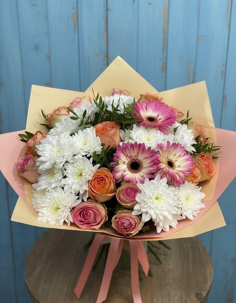 Букет цветов из: Розы, Герберы и Хризантемы в Посёлок Раменской Агрохимстанции
