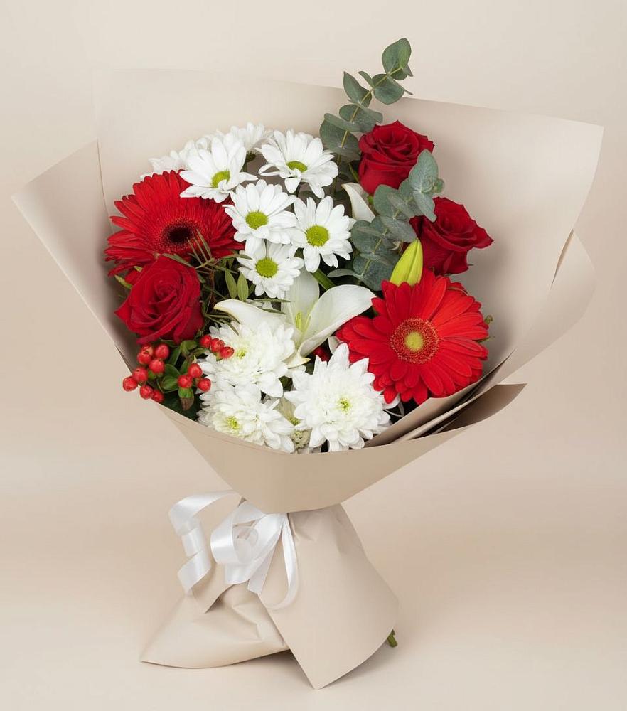 Букет цветов из: Розы, Хризантемы, Герберы и Лилии в Посёлок Раменской Агрохимстанции