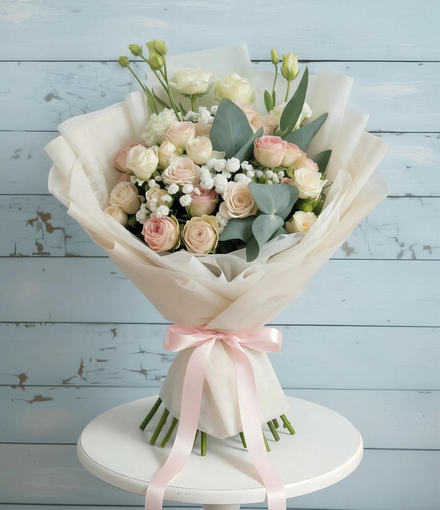 Букет цветов из: Розы и Лизиантусы в Посёлок Раменской Агрохимстанции