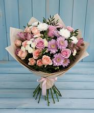 Букет цветов из:  Хризантемы, Розы и Альстромерии в Посёлок Раменской Агрохимстанции