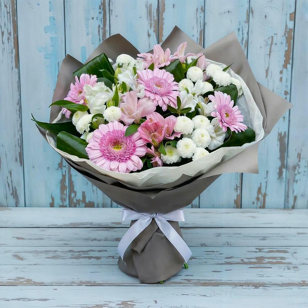 Букет цветов из: Герберы, Альстромерии и Хризантемы в Посёлок Раменской Агрохимстанции
