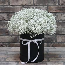 Цветочная композиция из Гипсофила в шляпной коробке в Посёлок Раменской Агрохимстанции