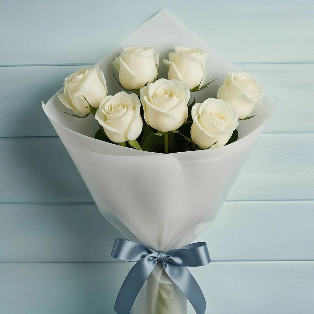 Букет 7 Белых роз Эдлесс Лав в Посёлок Раменской Агрохимстанции
